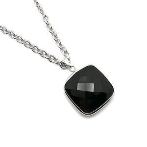 Italian Sterling Silver Cushion Black Onyx Designer Rolo Link Necklace 18"